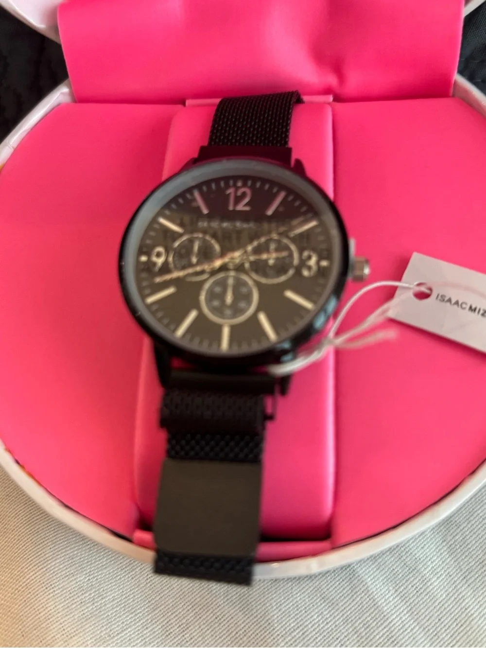 Isaac Mizrahi Live Black Mesh Strap Watch NWT Gift Box